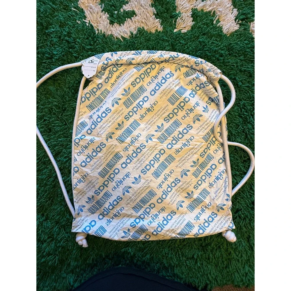 Adidas Drawstring Bag Unisex OS White Blue New Originals Logo Cinch Sack Gym